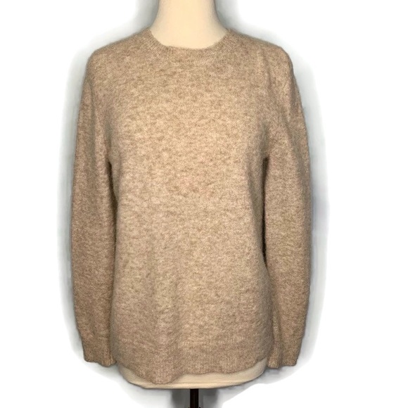 Jenni Kayne Oatmeal Crew Neck Pullover Alpaca Wool Blend Boucle Sweater S - Picture 1 of 10
